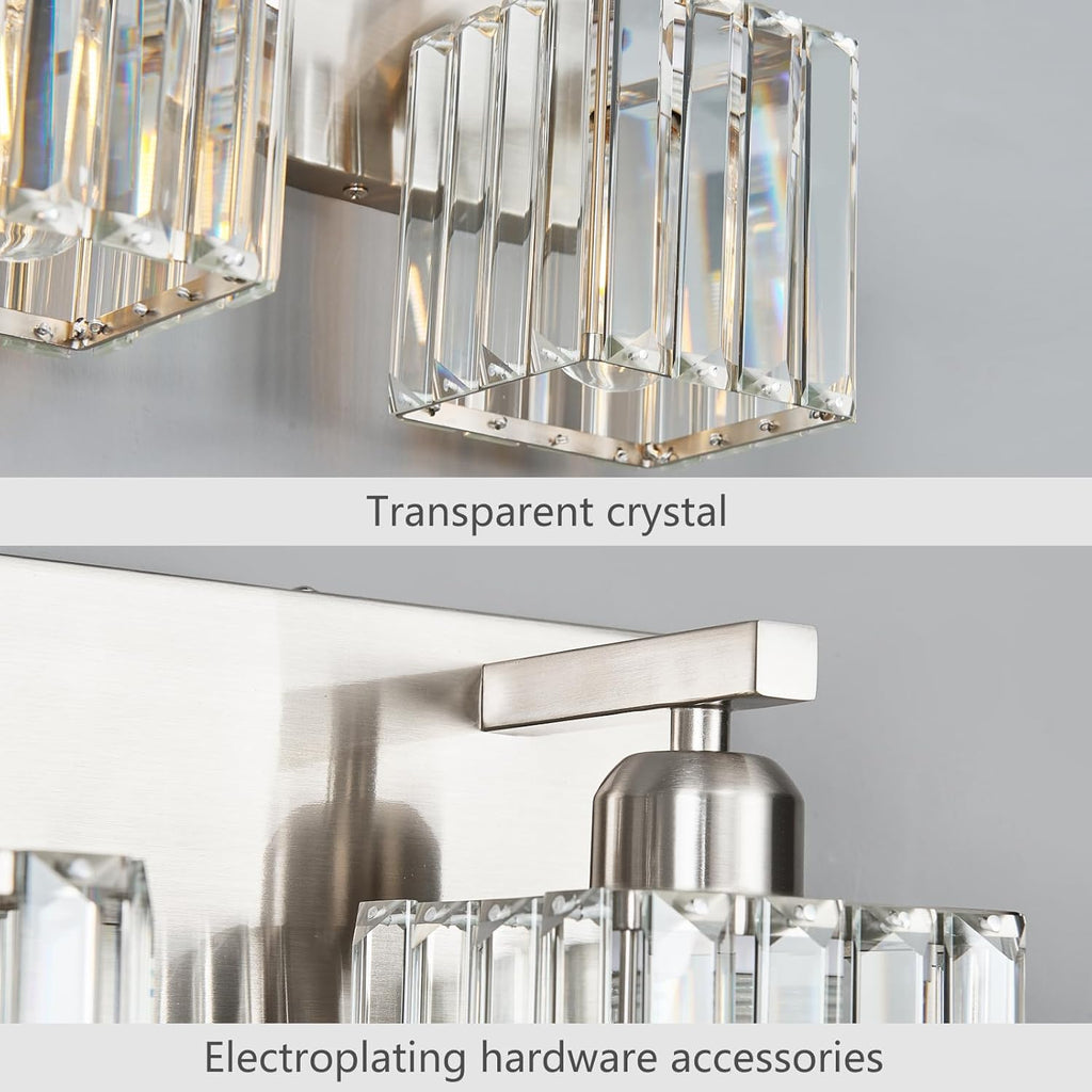Modern Vanity Light 2-Lights Brushed Nickel Vanity Light Crystal Bathroom Wall Light Bathroom Light Fixtures