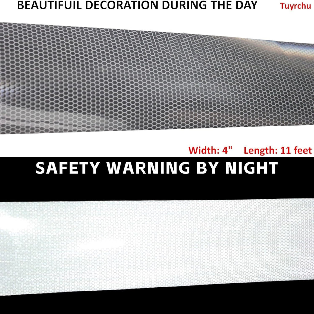 Non Fading Silver Reflective Tape 4 inch Wide, Outdoor Waterproof Safety Adhesive Stickers, High Visibility Industrial Marking Tape (11 feet)