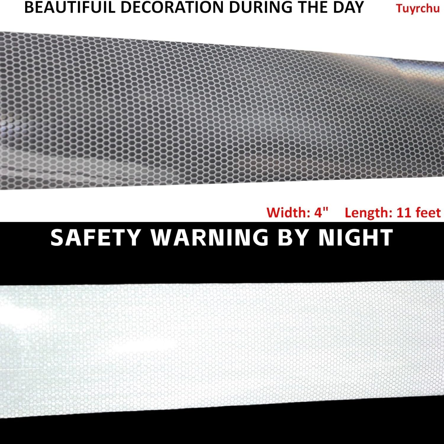Non Fading Silver Reflective Tape 4 inch Wide, Outdoor Waterproof Safety Adhesive Stickers, High Visibility Industrial Marking Tape (11 feet)