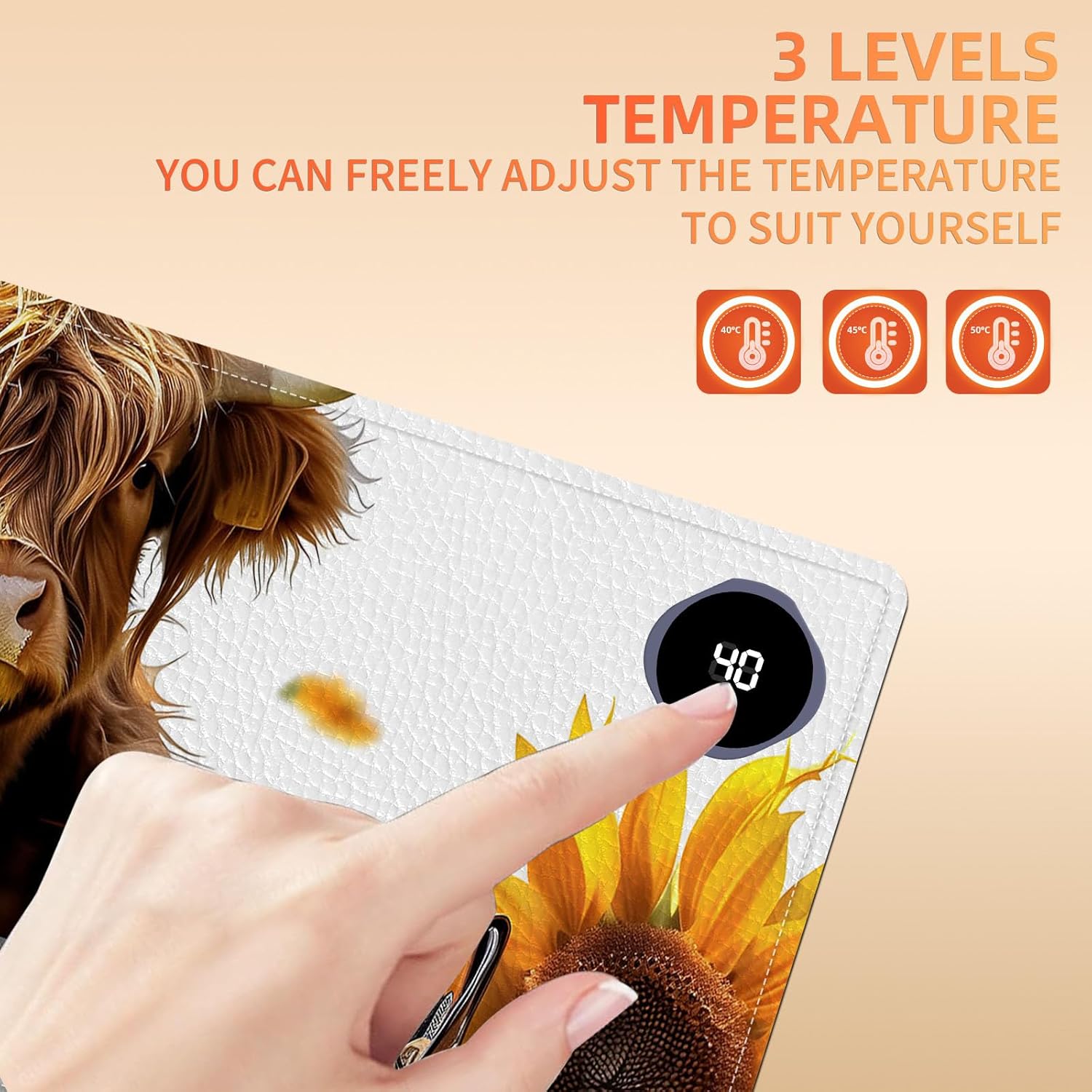 Heated Mouse Pad, Warm Desk Pad, Keyboard Mat 31.5 x 13 Inch Large Size Intelligent Fast Heating, 3 Speed Adjustable, Timed Auto Power Off for Game Office Home,Sunflower Highland Cattle