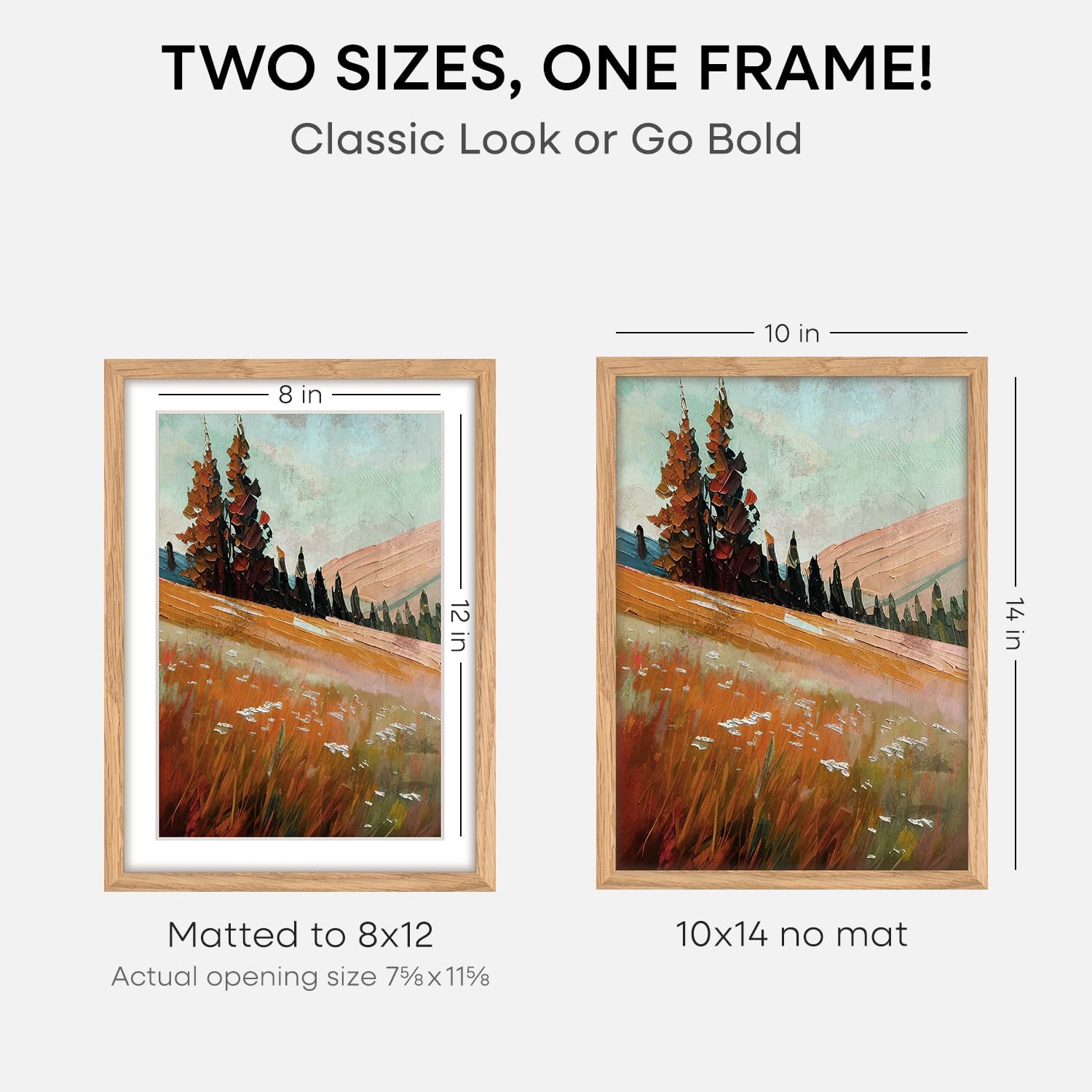 Homeforia 10x14 Picture Frame Wood, High End Natural Oak 10x14 Light Wooden Poster Frames with Mat 8x12, 10 x 14 Frames Matted to 8 x 12 Photo, 14x10 Hanging Frames, Tempered Glass, Wall Kit, Set of 1