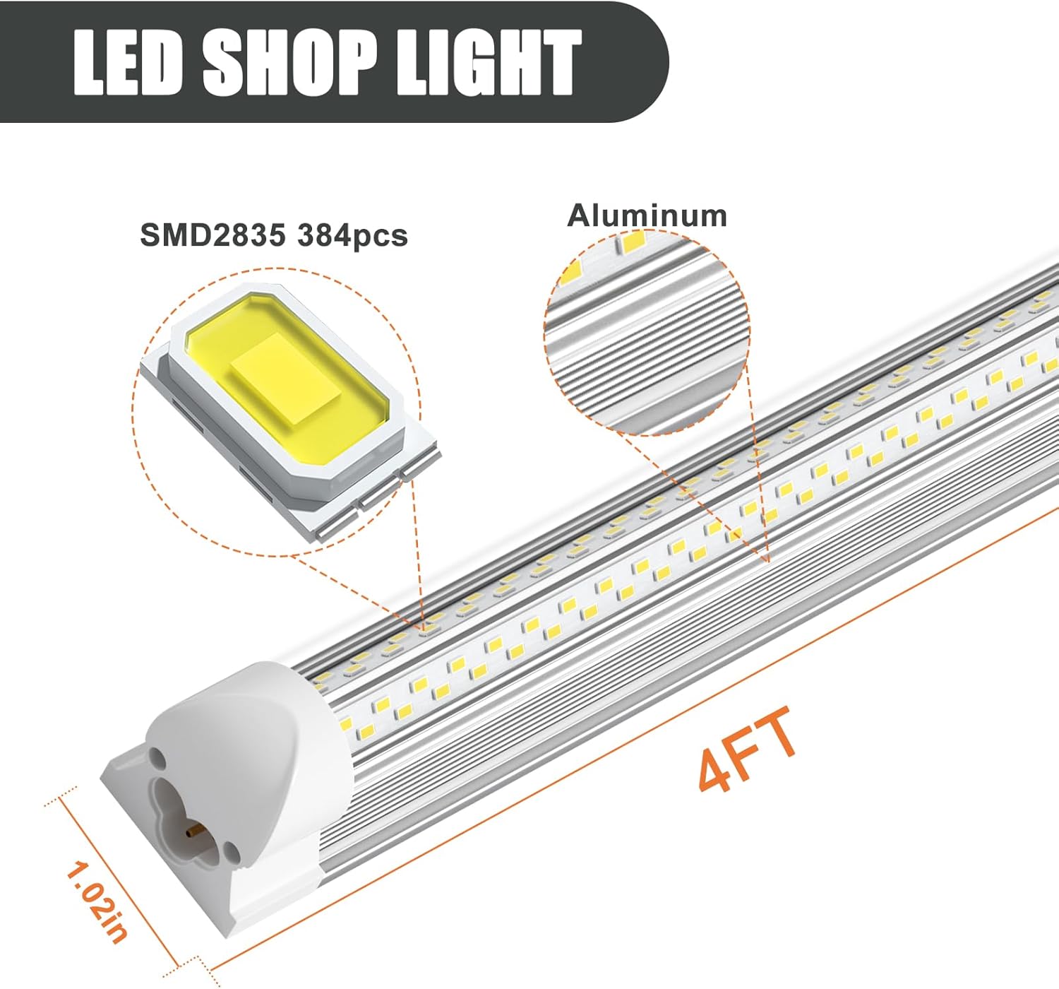 4ft led Shop Light - 45W 6750lm 5000K 4 Foot V Shape Integrated T8 led Lights,Linkable Shop Lights 48" T8 Garage Lights 8 Pack