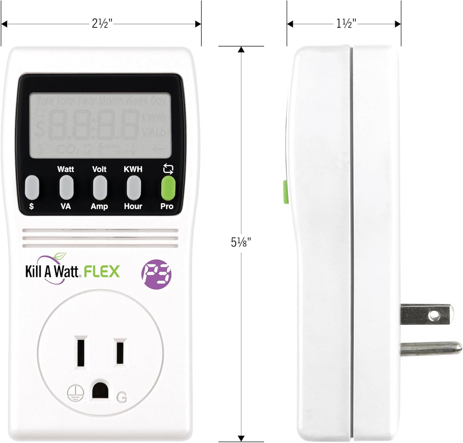 P3 International P4456 Kill A Watt Flex Plug-in Electricity Usage + Power Consumption Monitor, Watt Voltage Tester, Electrical Energy Saving Monitor with Auto Cost Calculator
