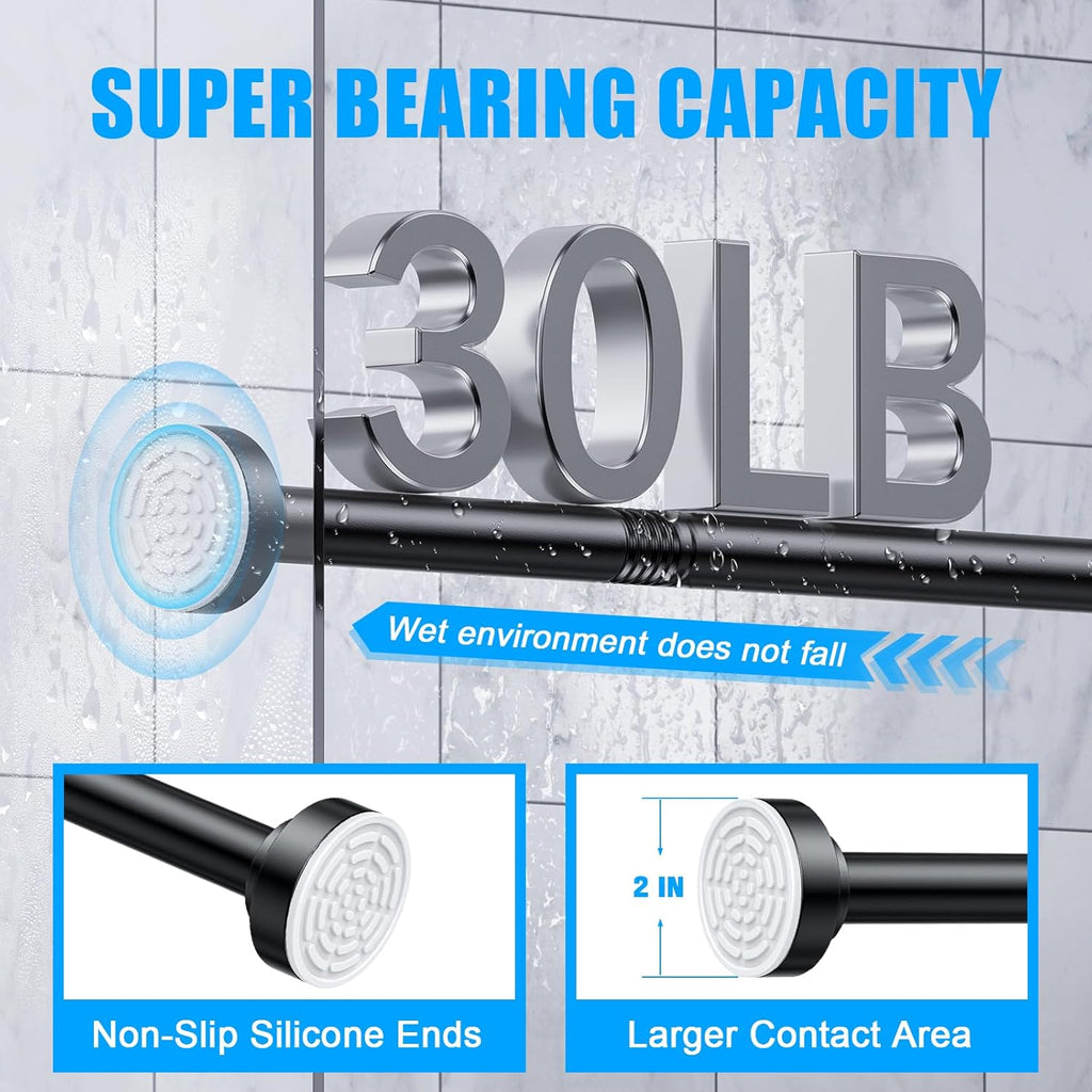TEECK Shower Curtain Rod, 32-104 inch Adjustable Spring Tension Curtain Rod, Never Rust Anti-Slip Shower Curtain Rod for Bathroom, No Drilling, Never Collapse, Easy to Use, Black
