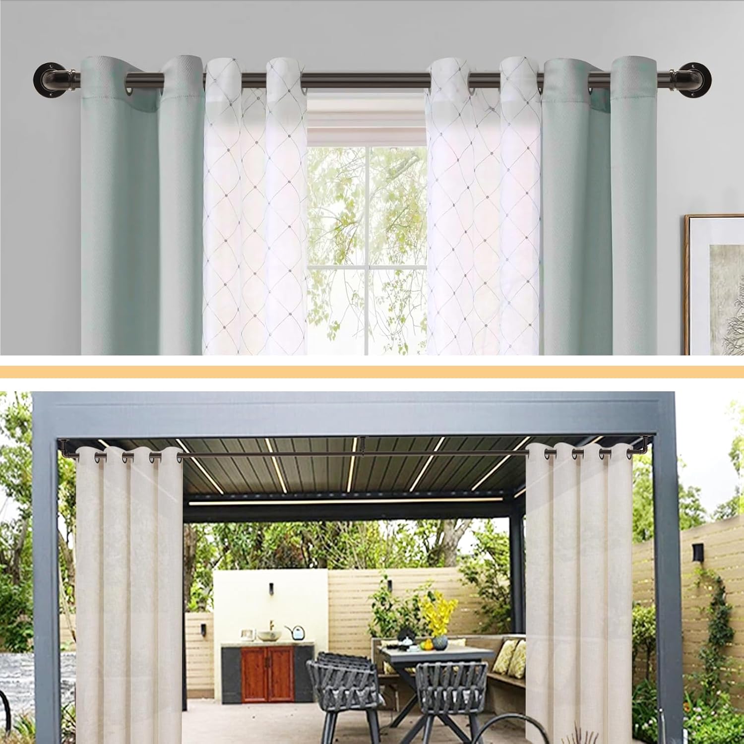 Brown Curtain Rods 18 to 45 Inch, Industrial Curtain Rods,Adjustable Length,1 in Diameter Pipe,Wall or Ceiling Mounted,for Bedroom and Living Room(Antique Bronze 18” to 45”)