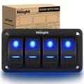 Nilight - 90109D 4 Gang Aluminum Rocker Switch Panel Toggle Dash 5 Pin ON/Off Pre-Wired Rocker Switch Blue Backlit Switch for Automotive Car Marine Boat RV,2 Years Warranty