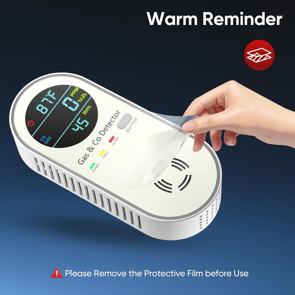 4-in-1 Natural Gas Leak Detector & Carbon Monoxide Detectors - Carbon Monoxide Detectors Plug in - Natural Gas, Propane, Co Detector, Temperature & Humidity Detector for Home, RV (2 Packs)