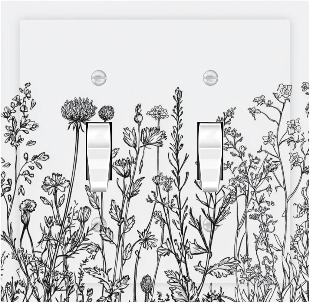 Decorative Switch Plates Floral Wildflower Rustic Plant Leaves 2 Gang Double Toggle Outlet Light Switch Cover Wall Plate Electrical Faceplate For Farmhouse Cabin Decor
