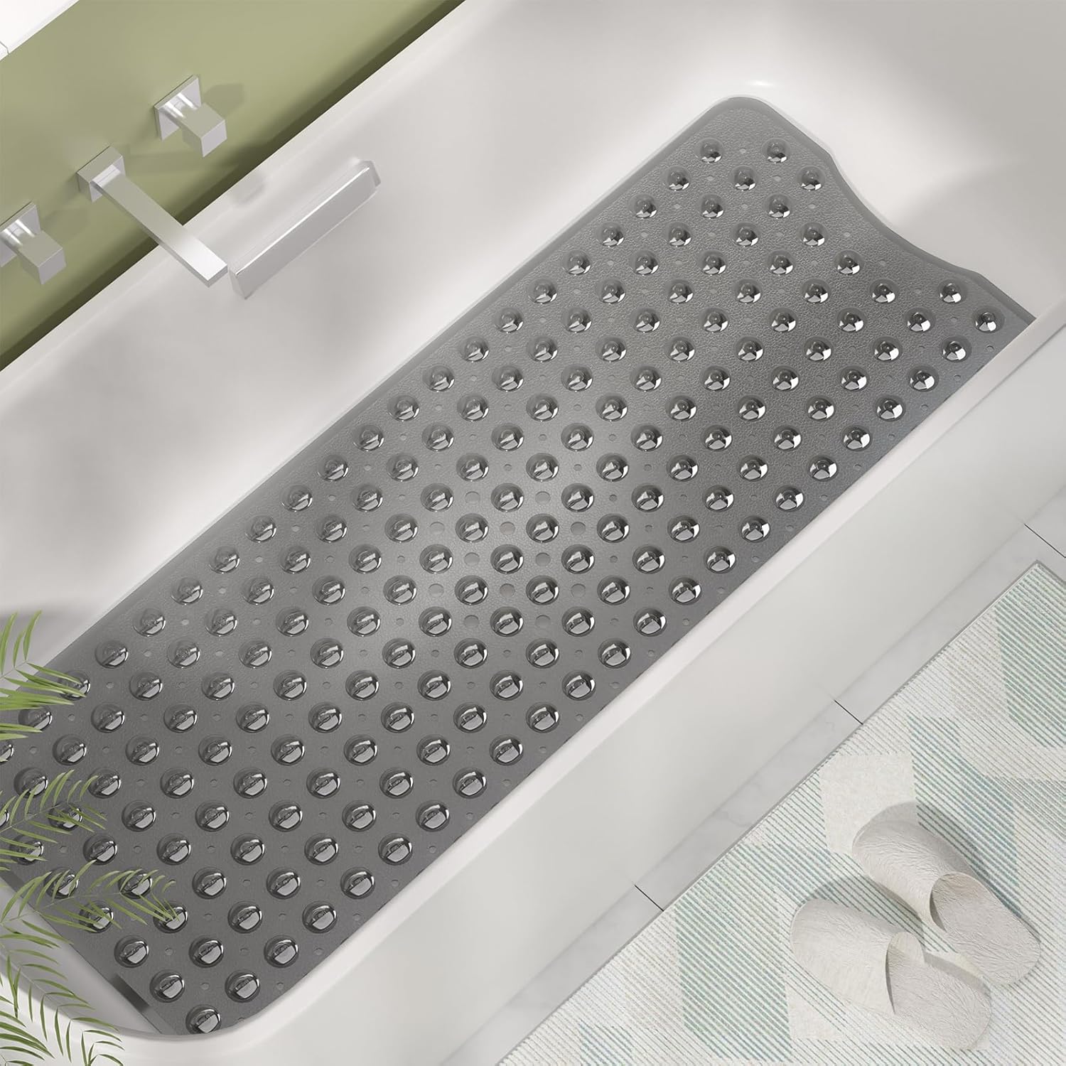 AmazerBath Shower Mat Non Slip 40 x 16 Inches, Shower Stall Mats with Suction Cups and Drain Holes, Non Slip Bath Mat for Tub for Elderly & Kids, Clear Black