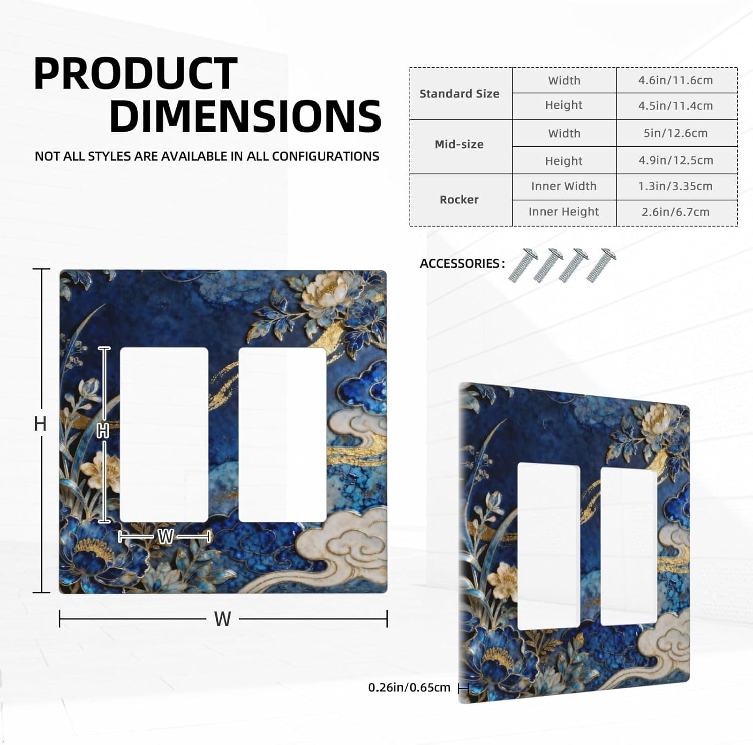 Decorative Outlet Covers Blue White Flower Gold Line Cloud 2 Gang Light Switch Cover Plate Double Rocker Wall Plates for Electrical Outlets Switch Plate Covers for Bedroom Home Decor