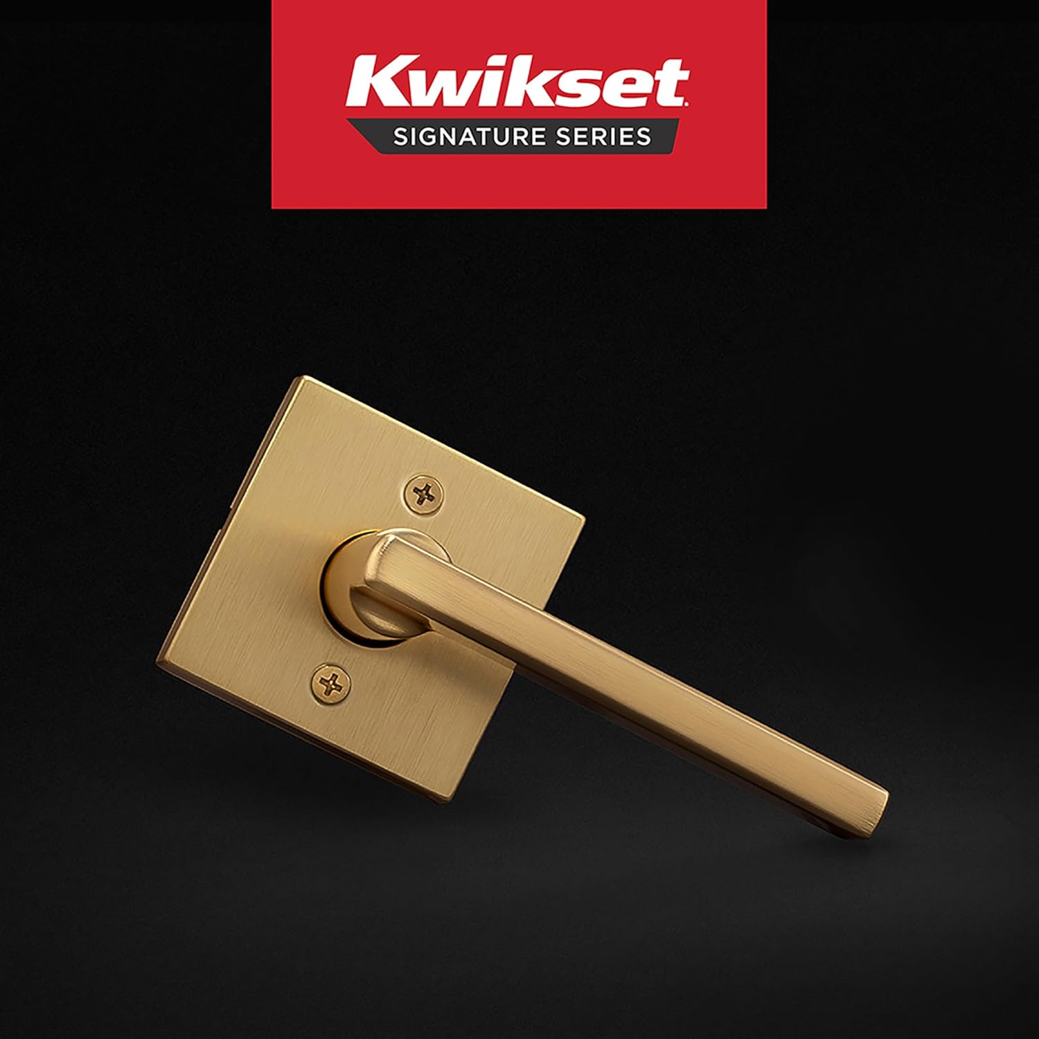 Kwikset Halifax Dummy Door Handle, Single Sided Lever for Closets, French Double Doors, and Pantry, Satin Brass Non-Turning Reversible Interior Push/Pull Lever, with Microban Protection
