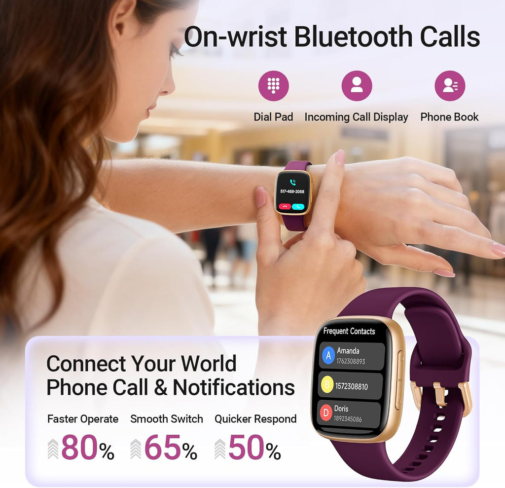 Fitpolo Smart Watch for Women, 1.85" AMOLED Fitness Tracker with Bluetooth Call, Heart Rate/Sleep/SPO₂ Monitor, 100+ Sports Modes, 3ATM Waterproof Smartwatch for Android/iPhone, Includes 2 Bands