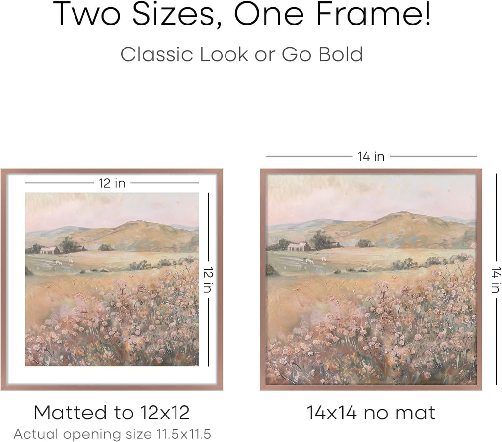 Homeforia 14x14 Picture Frame Mocha, High End Metal 14 x 14 Square Poster Frames with Mat 12 x 12 Photo, 14x14 Mocha Frame Matted to 12x12 Print, 14by14 Thin Frames, Tempered Glass, Wall Kit, Set of 1