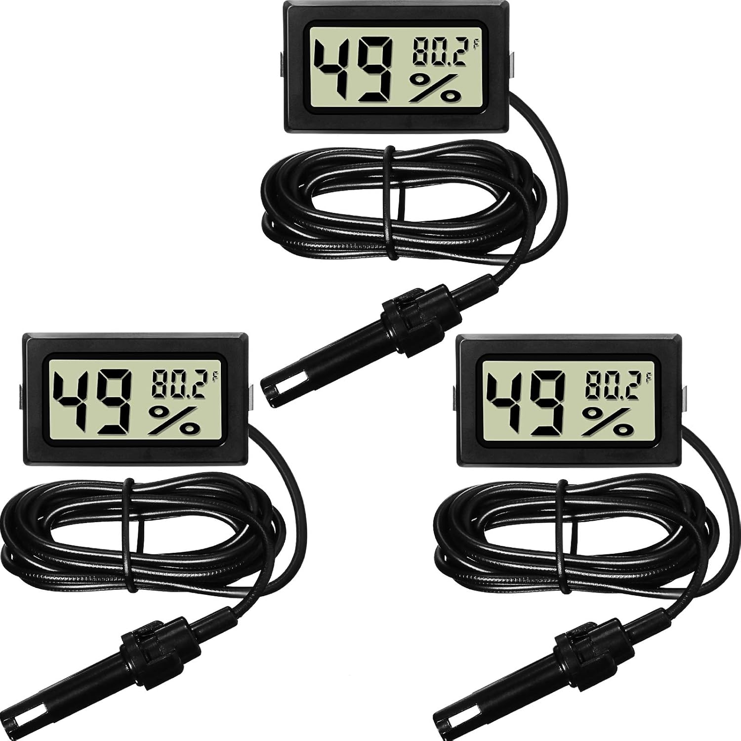 Weewooday Mini Digital Temperature Humidity Meters Gauge with Probe Gauge LCD Fahrenheit Display Thermometer Hygrometer for Incubator Reptile Plant Greenhouse Chicken Coop Garden(Black, 3 Pieces)