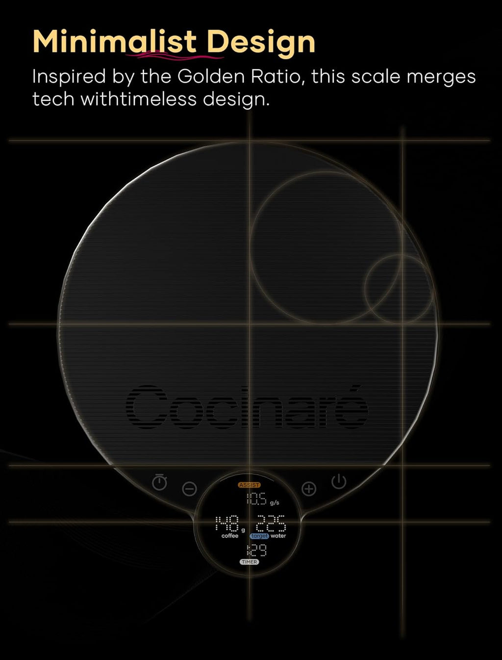 Cocinare Balance Lite Smart Coffee Scale with Timer, 3kg/0.1g Precision Digital Scale for Pour-Over, Espresso & Drip, 3 Brewing Modes (Assist, Weigh, Competition), Adjustable Ratios & Flow Rate, White