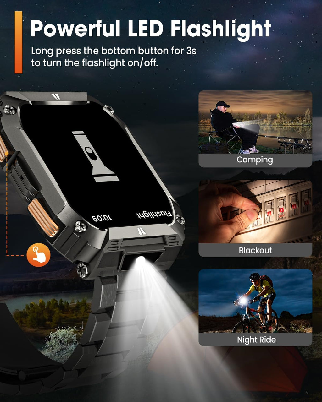 Military Smart Watches for Men, 1.95'' Smart Watch with 100 Days Battery/Flashlight, Fitness Tracker Watch with Heart Rate/Sleep Monitor/100+ Sports Mode,5 ATM Rugged Smartwatch for Android and iPhone