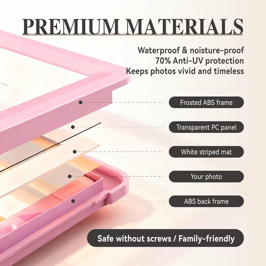 Pink 5x7 Picture Frame with Acrylic Front, ABS Frame for 5x7 or 4x6 Photos, Shatterproof UV-Resistant Tabletop Photo Frame, Vertical/Horizontal Display for Home Décor