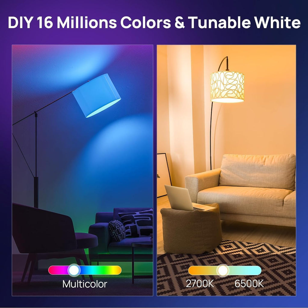 Vinaco A19 Smart LED Bulb 9W 800LM, 60W Equivalent, RGB Color Changing Light Bulb Work with Alexa & Google Assistant, WiFi Bluetooth Light Bulbs E26 Base, Smart A19 Dimmable Light, No Hub Needed