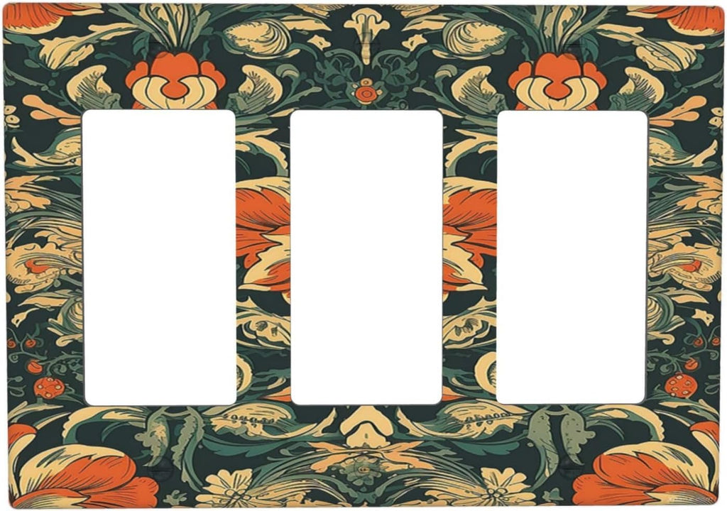 Light Switch Covers William Morris Abstract Floral Plant Pattern Orangeyellowgreen 3 Gang Rocker Electrical GFCI Decorative Triple Outlet Wall Plate Cover Switchplate for Bedroom living Room