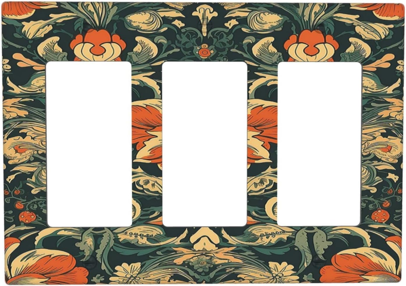 Light Switch Covers William Morris Abstract Floral Plant Pattern Orangeyellowgreen 3 Gang Rocker Electrical GFCI Decorative Triple Outlet Wall Plate Cover Switchplate for Bedroom living Room