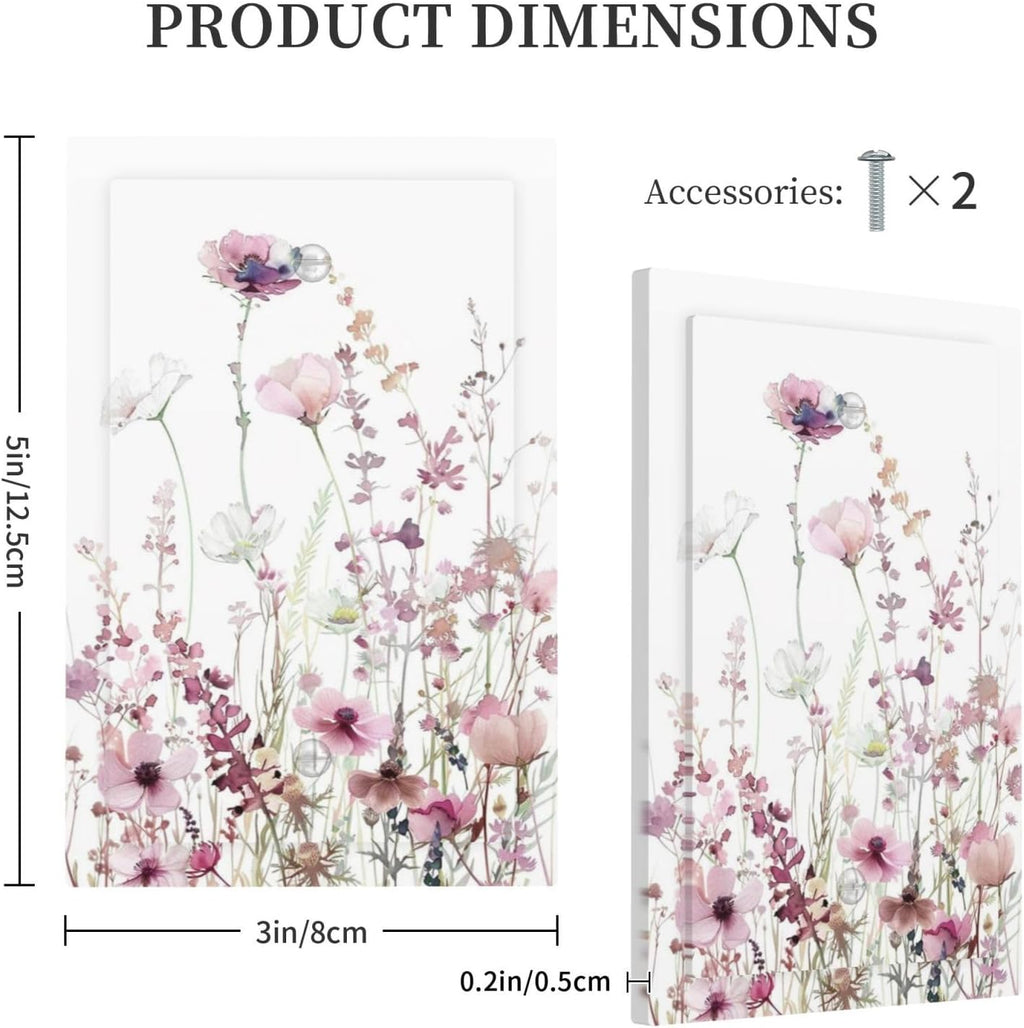 Floral Pink Watercolor Wildflowers Plant Flower Light Switch Cover Plate 1 Gang No Device Blank Electrical Wall Plates Faceplate Decorative Switch Plate Covers for Bedroom Living Room Decor