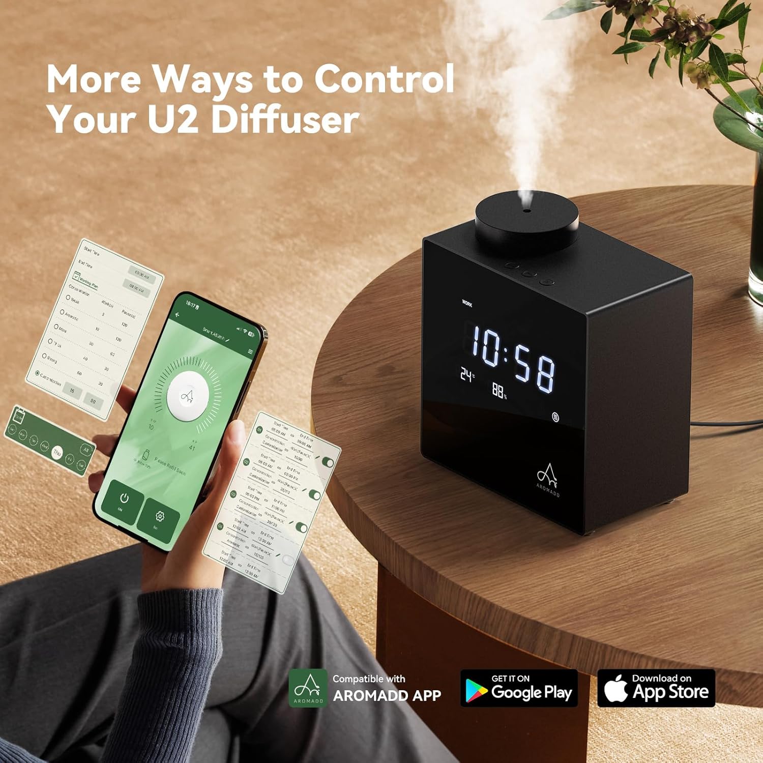 2026 Smart Waterless Diffuser, 2000 Sq.Ft Cold Air Scent Machine with Clock & Environmental Display | 7 Fragrance Levels, 9 Timer Settings, Hotel Collection Diffuser for Home & Large Rooms (Black)