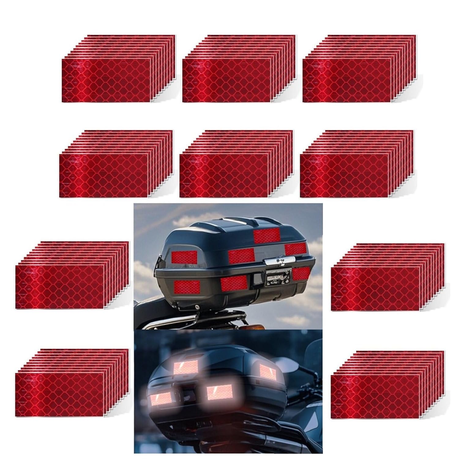 Non Fading Red Reflective Stickers 1 inch X 2 inch, Outdoor Waterproof High Visibility Warning Safety Adhesive Reflector Tape (100 Pcs)