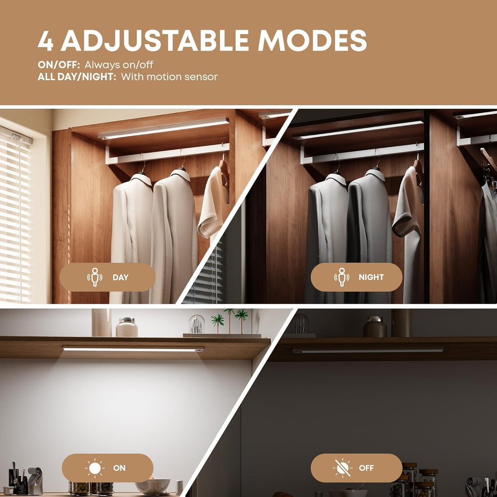 Under Cabinet Kitchen Lights, Motion Sensor Dimmable 21cm 1500mAh 6500K LED Under Counter Rechargeable Wardrobe Indoor Night Lights for Kitchen Shelf Stairs Closet 2 Pack