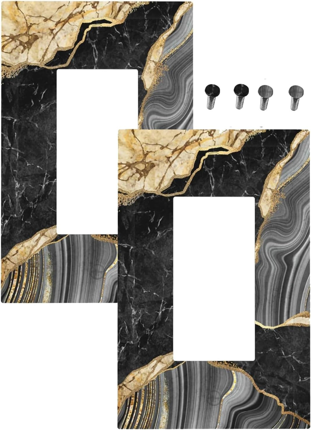 Decorative Outlet Covers Modern Abstract Black Gold Marble 1 Gang Rocker Light Switch Cover Plate Single Decora Light Switch Covers Wall Plate Faceplate for Kitchen Decor （2 Pack）