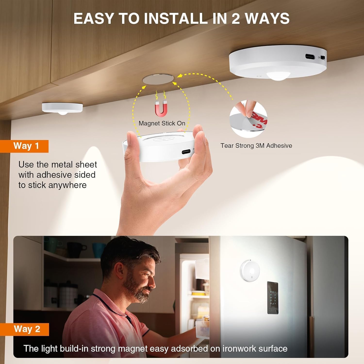 Puck Lights Cordless with Remote Control, 2200mAh Rechargeable Under Counter Lighting,3 Color Temperatures Dimmable Under Cabinet,Closet Light,Tap Light for Hallway (White, 3PCS)