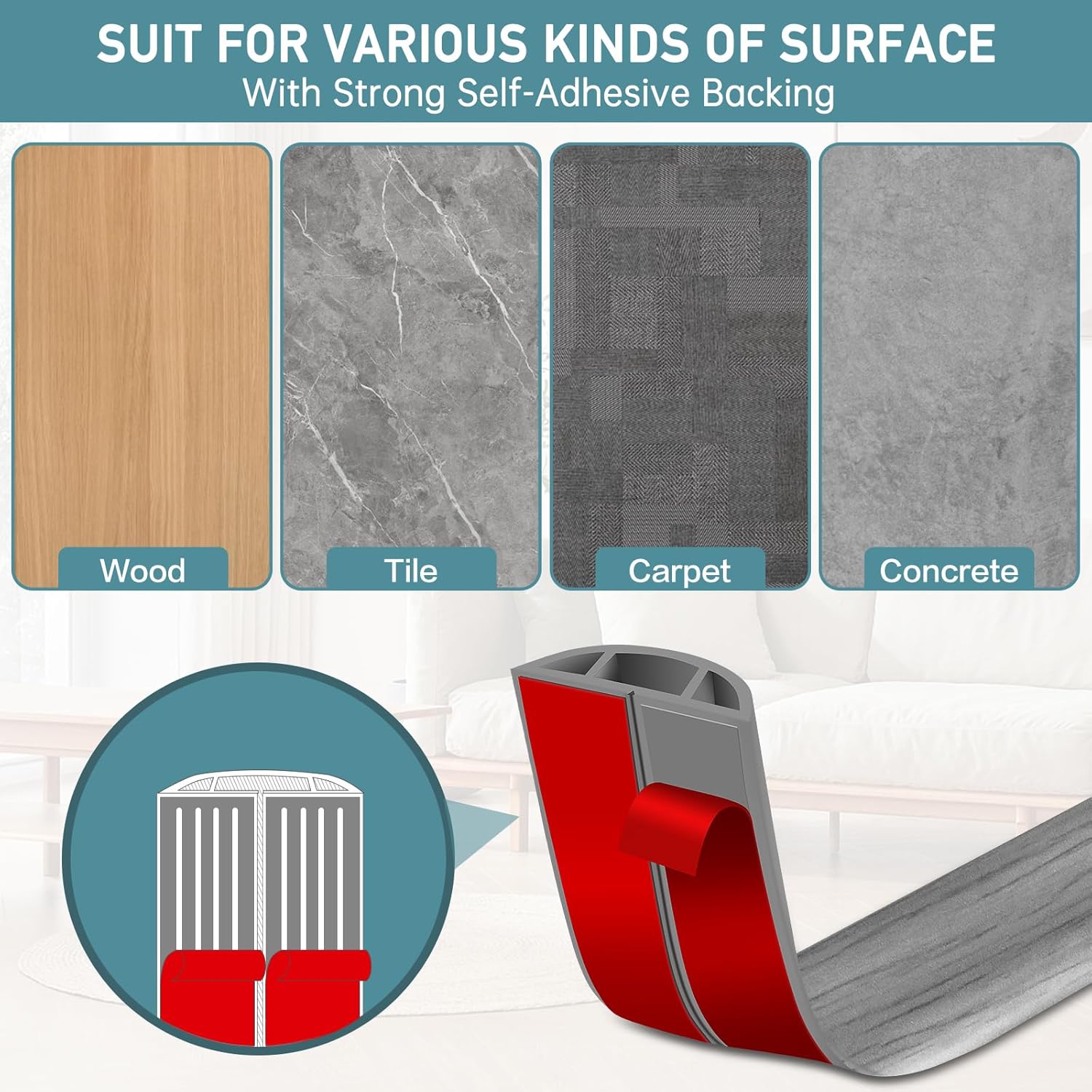 Floor Cord Cover Self Adhesive Cord Hider Floor Extension Cord Covers for Floor Power Cord Protector Cable Management Prevent Cable Trips Cable Cavity 0.59" W x 0.31" H (Light Grey Wood, 3.3Ft)