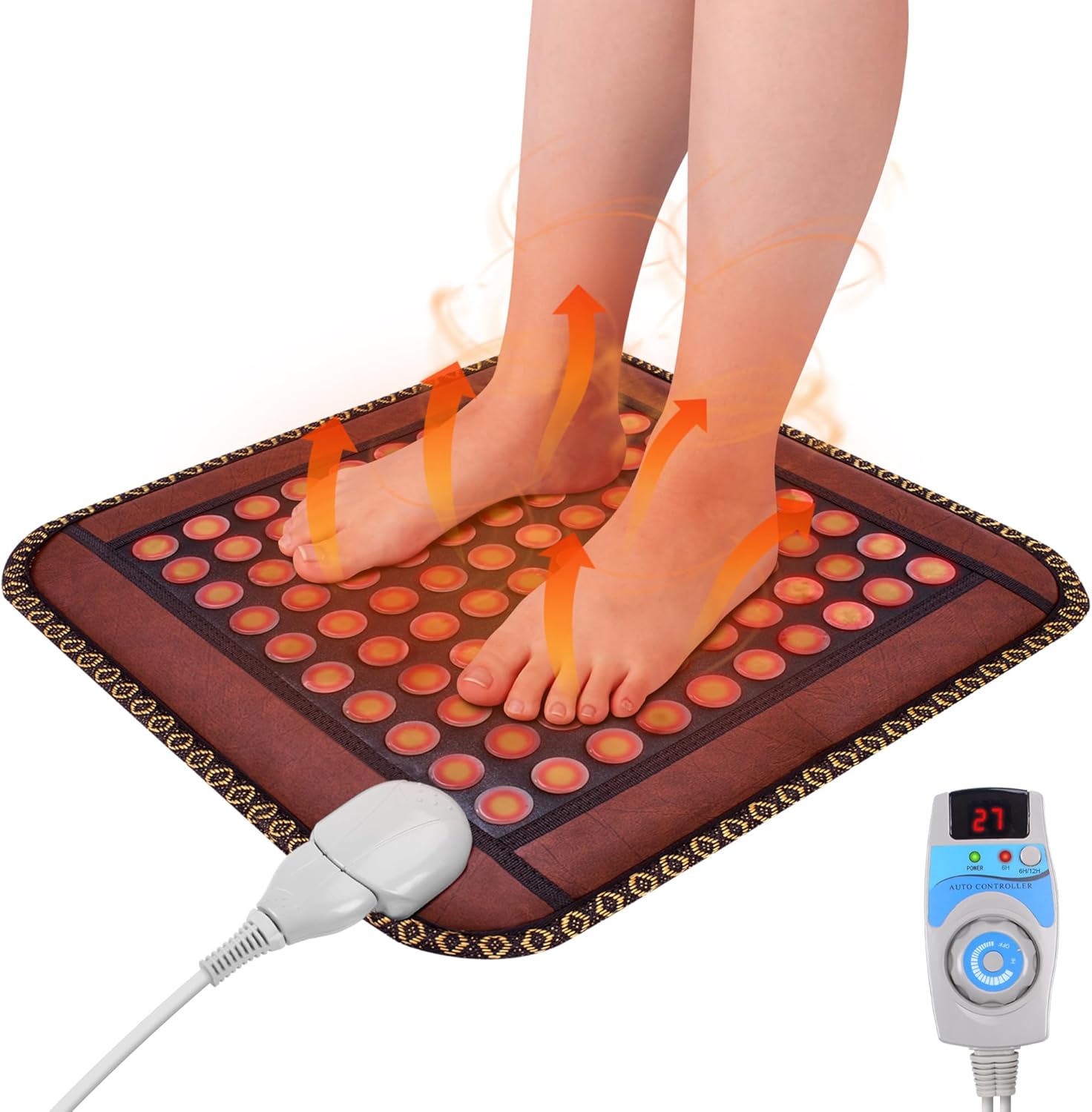 Natural Blue Jade Heating Pad, Infrared Heating Pad, Far Infrared Heating Pads with Travel Bag and Chair Strap, Smart Controller with Memory Function, Auto Shut Off (Brown, 17 in x 17 in)