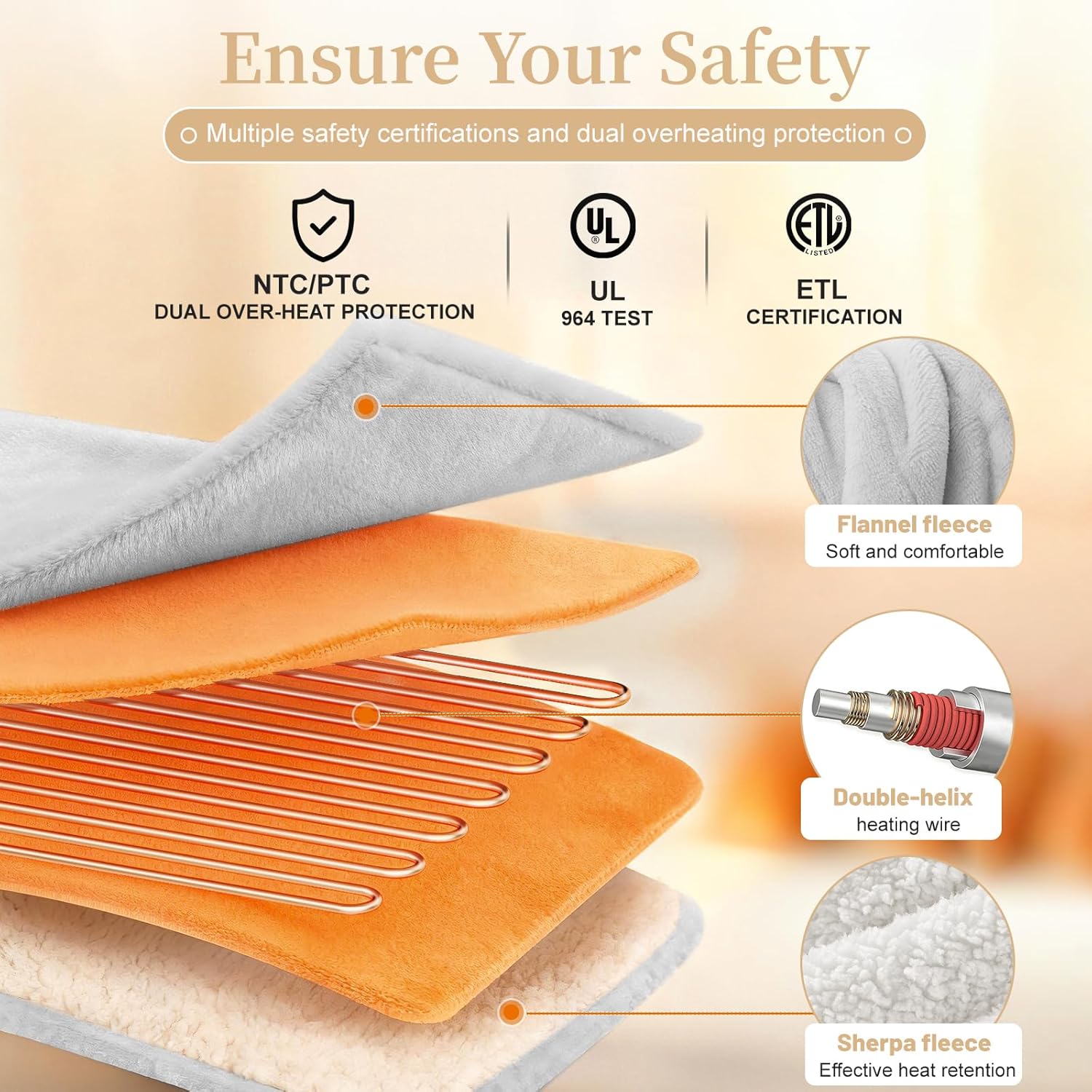 Electric Heated Blanket Twin 62" x 84", Soft Plush Flannel & Sherpa Electric Blanket with 8 Heat Settings, 1-12H Auto-Off, Fast & Even Heating, Machine Washable, Ideal for Home & Office, Light Gray