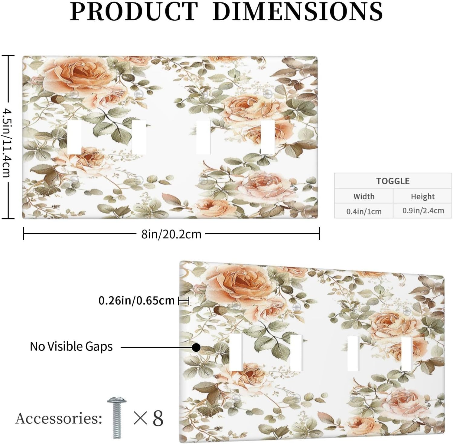 Light Switch Covers Vintage Warm Color Orange Flowers And Leaves Quad Toggle Electrical Faceplate 4 Gang Wall Plate Decorative Switch Plates for Bedroom living Room Decor