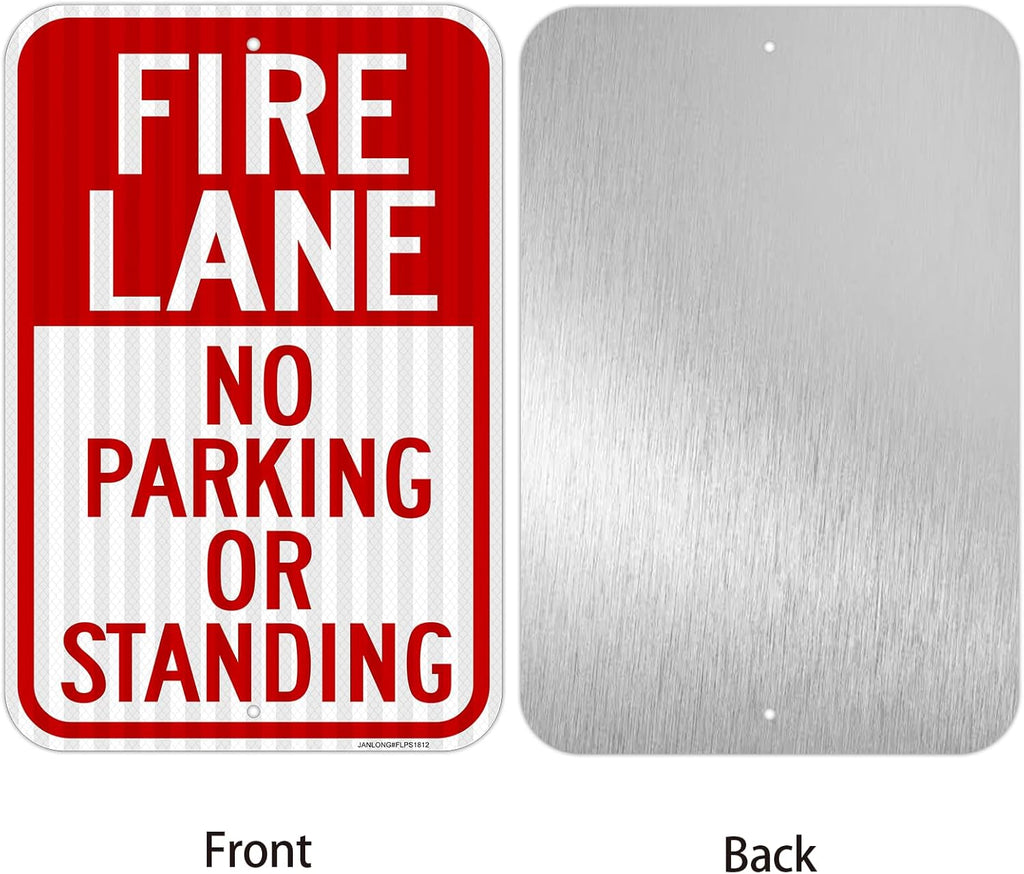 2 Pack- Fire Lane No Parking Or Standing Sign, 18" x 12" Heavy-Duty Aluminum Fire Lane Sign, UV Protected, Reflective, Weather Resistant, Waterproof, Durable Ink, Easy to Mount
