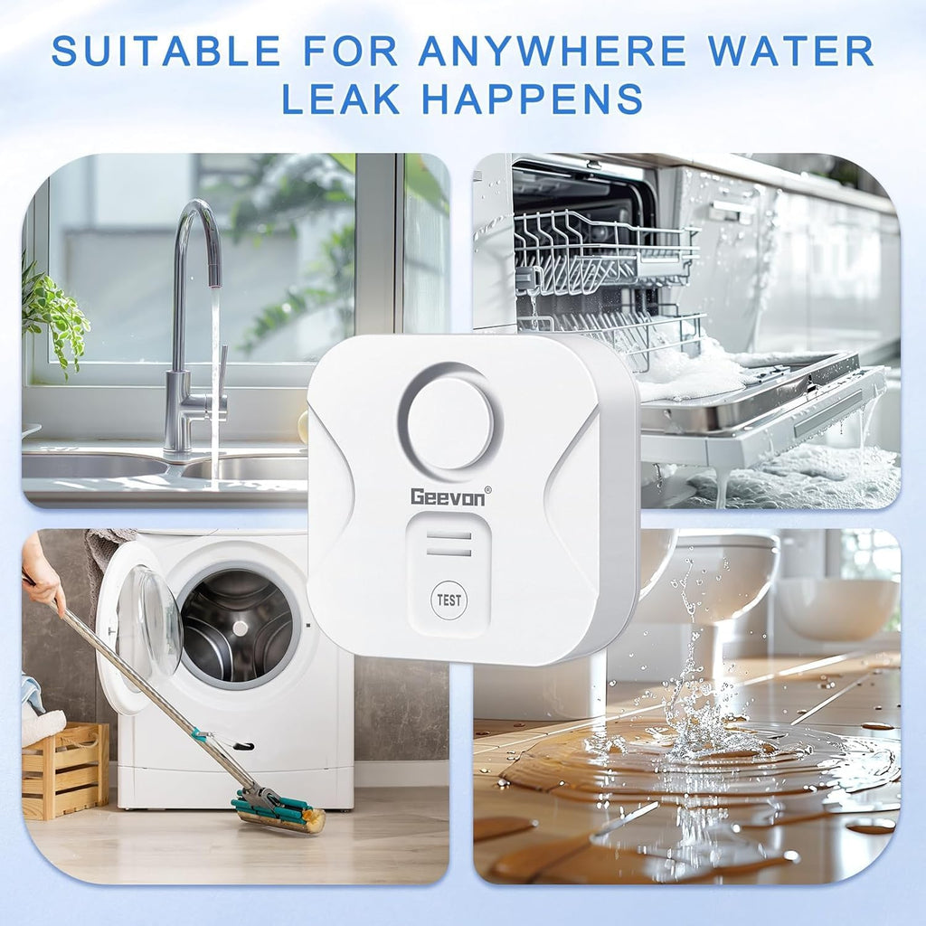 Geevon 2 Pack Water Leak Detectors for Home, 100dB Water Sensor Alarm Flood Leakage Detection Devices for Bathroom, Basements, Laundry Rooms, Kitchen, IP56 Waterproof(Battery＆Screwdriver Included)
