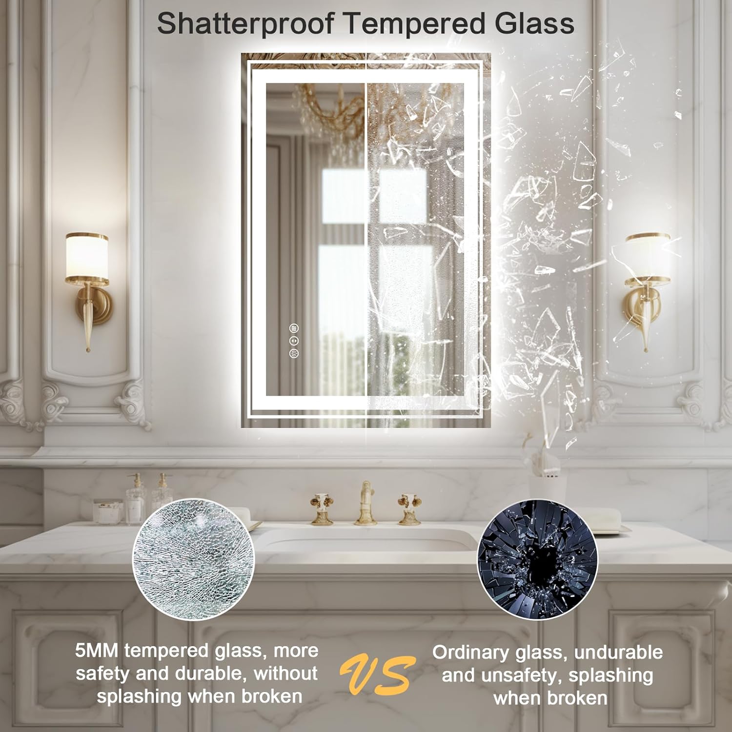 WTTY LED Bathroom Mirror 30"x36" with Backlit and Front Light,Dimmable LED Mirror for Bathroom,Anti-Fog Lighted Bathroom Vanity Mirror Modern for Wall,Memory Function,Shatter-Proof