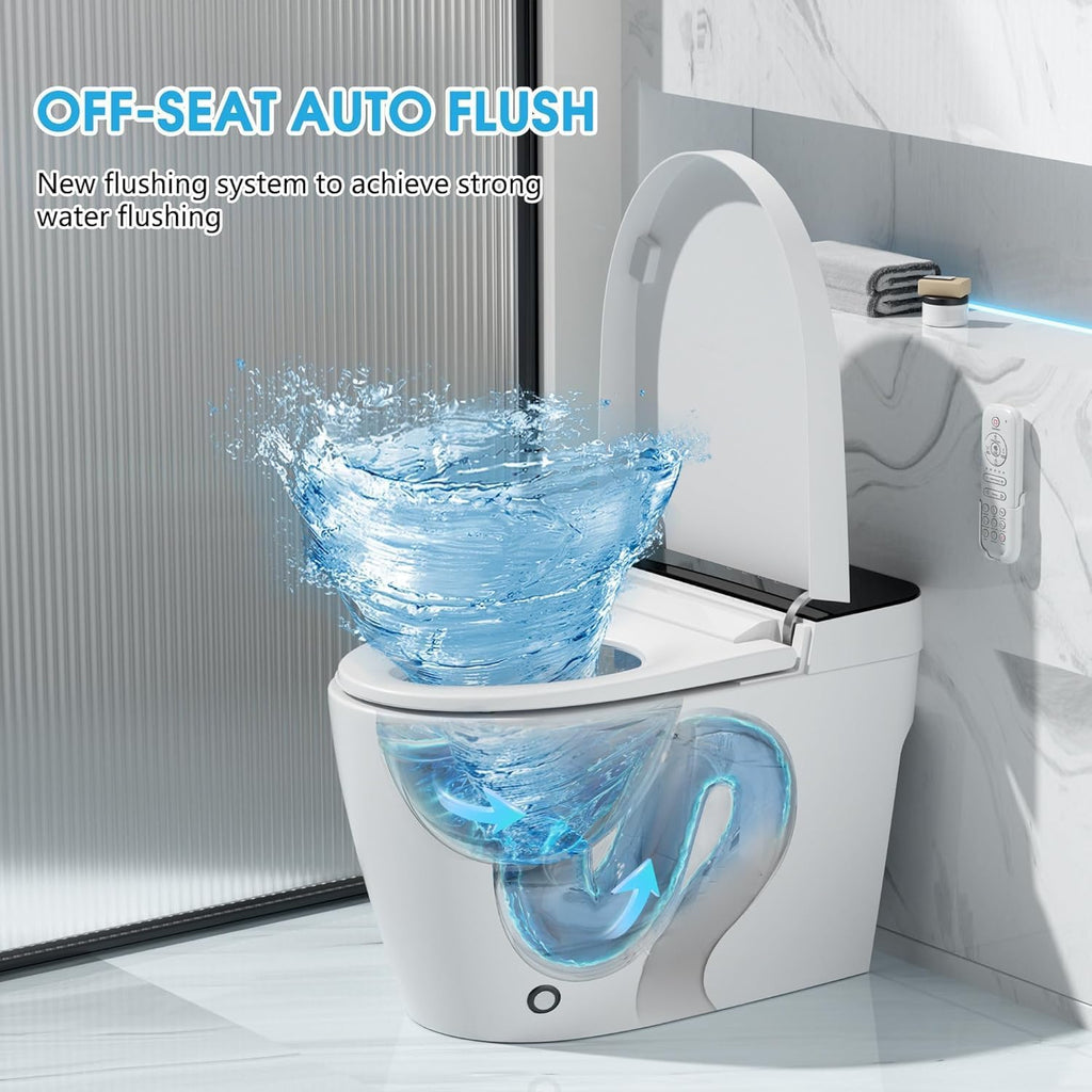 Smart Toilet with Bidet Built In with Warm Water Sprayer and Dryer, Foot Sensor Operation,Heated Seat toilet with LED Display for Bathroom,One Piece Bidet Toilet with Auto Dual Flush