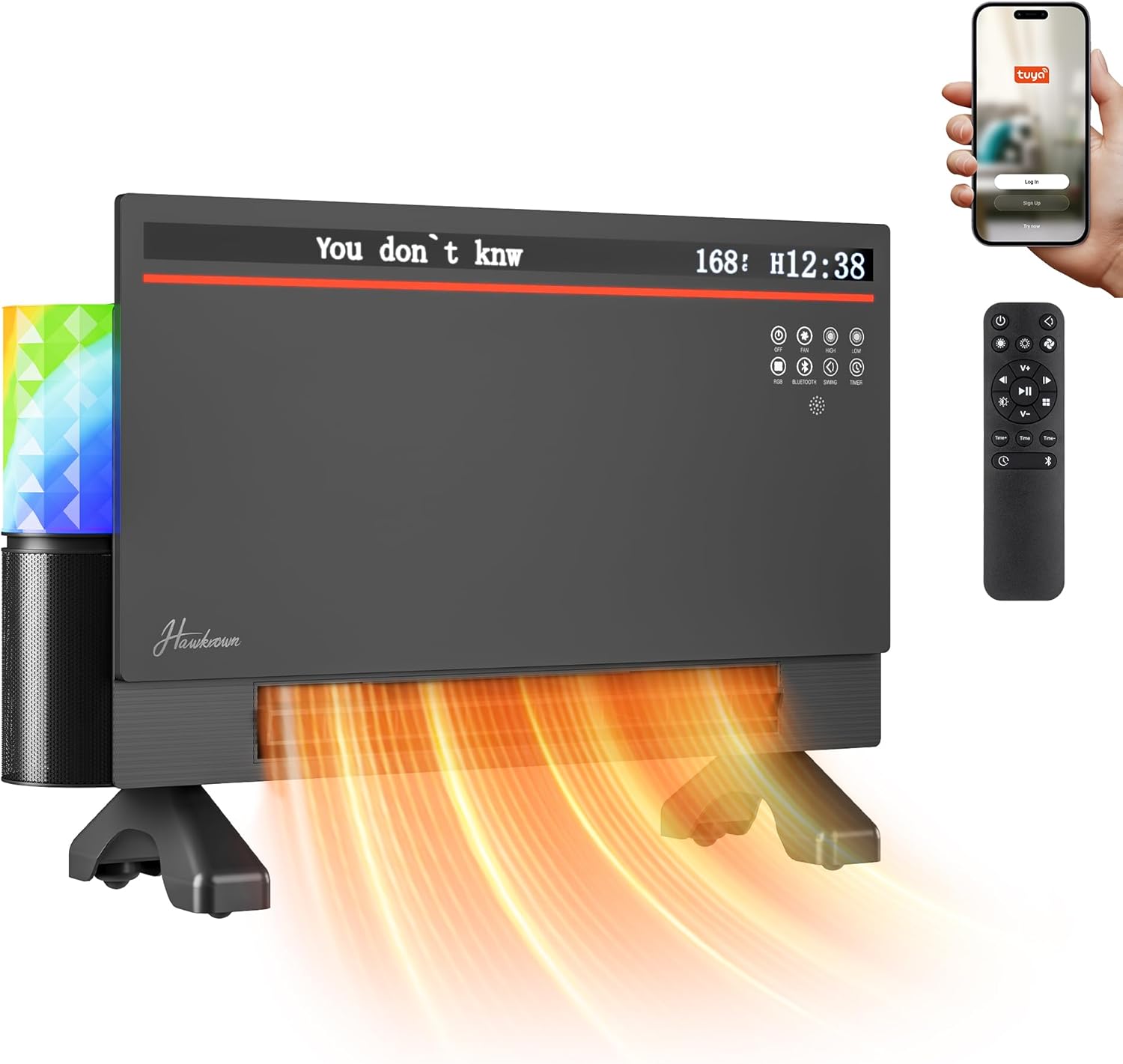 1800W Smart Electric Panel Space Heater with Bluetooth Speaker, Lyric Display & RGB Lights, 6-in-1Heater Fan, App/Voice/Remote/Touch Control, Wall-Mount or Freestanding, Works with Alexa