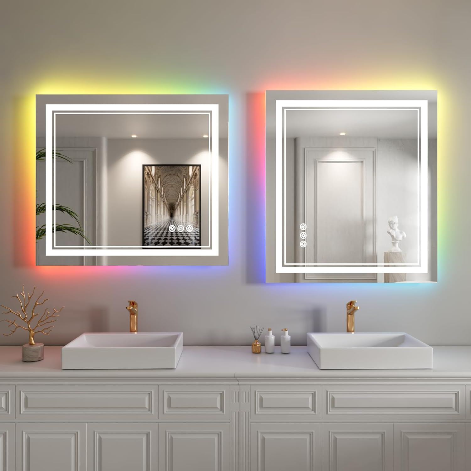 24x30 inch LED Bathroom Mirror with Lights RGB Backlit Color Changing Lighted Vanity Mirror for Bathroom Wall Dimmable Anti-Fog Led Mirror for Bathroom(RGB Backlit + 3 Front-Lighted)