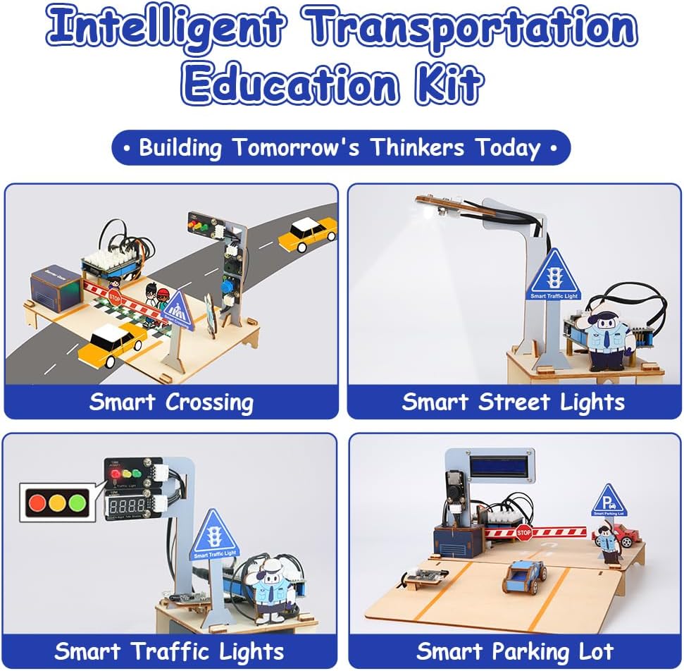 4-in-1 ESP32 STEM Smart Traffic Kit Compatible with Arduino, STEM Robotics Science Kit, Engineering Project STEA Activity Gift Suitable for School Education Kit, Family Education for Kids 12+
