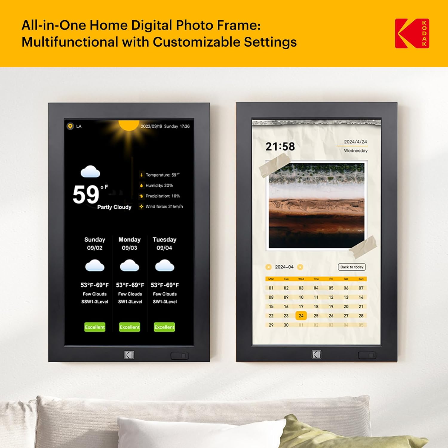 KODAK 17.3" X-Large WiFi Digital Picture Frame - 1920x1080 FHD IPS Display with 32GB Storage, Auto-Rotate, Remote Control, Wall Mountable, Compatible with Alexa, for Family