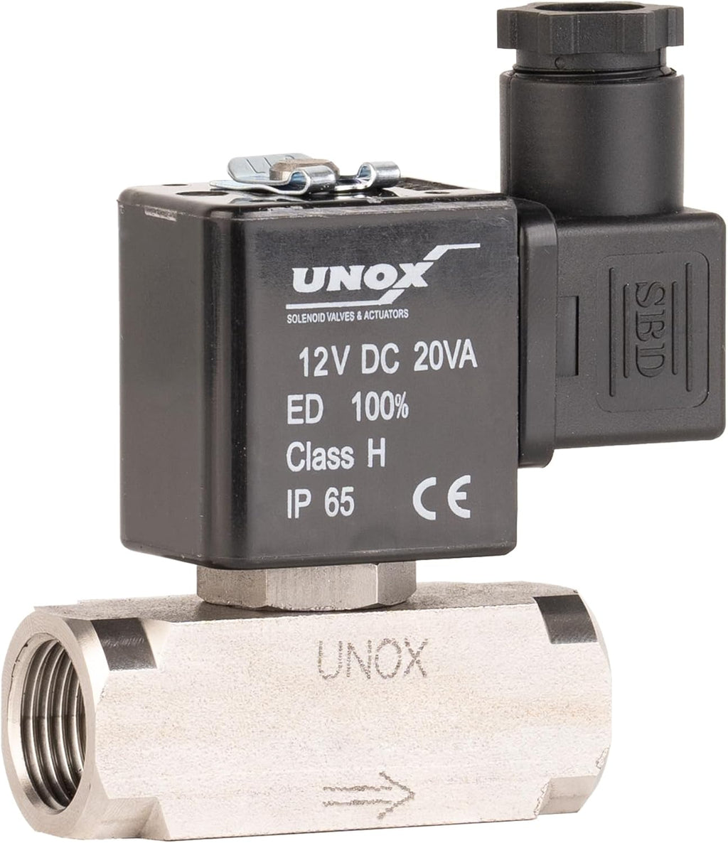 UNOX 1 inch NPT Electric Solenoid Valve 12V DC, Stainless Steel AISI316 Control Valve Normally Closed - 0-232 PSI Multi-Purpose Reliable Control Valve for Water, Air, and Gas - Solenoid Valves