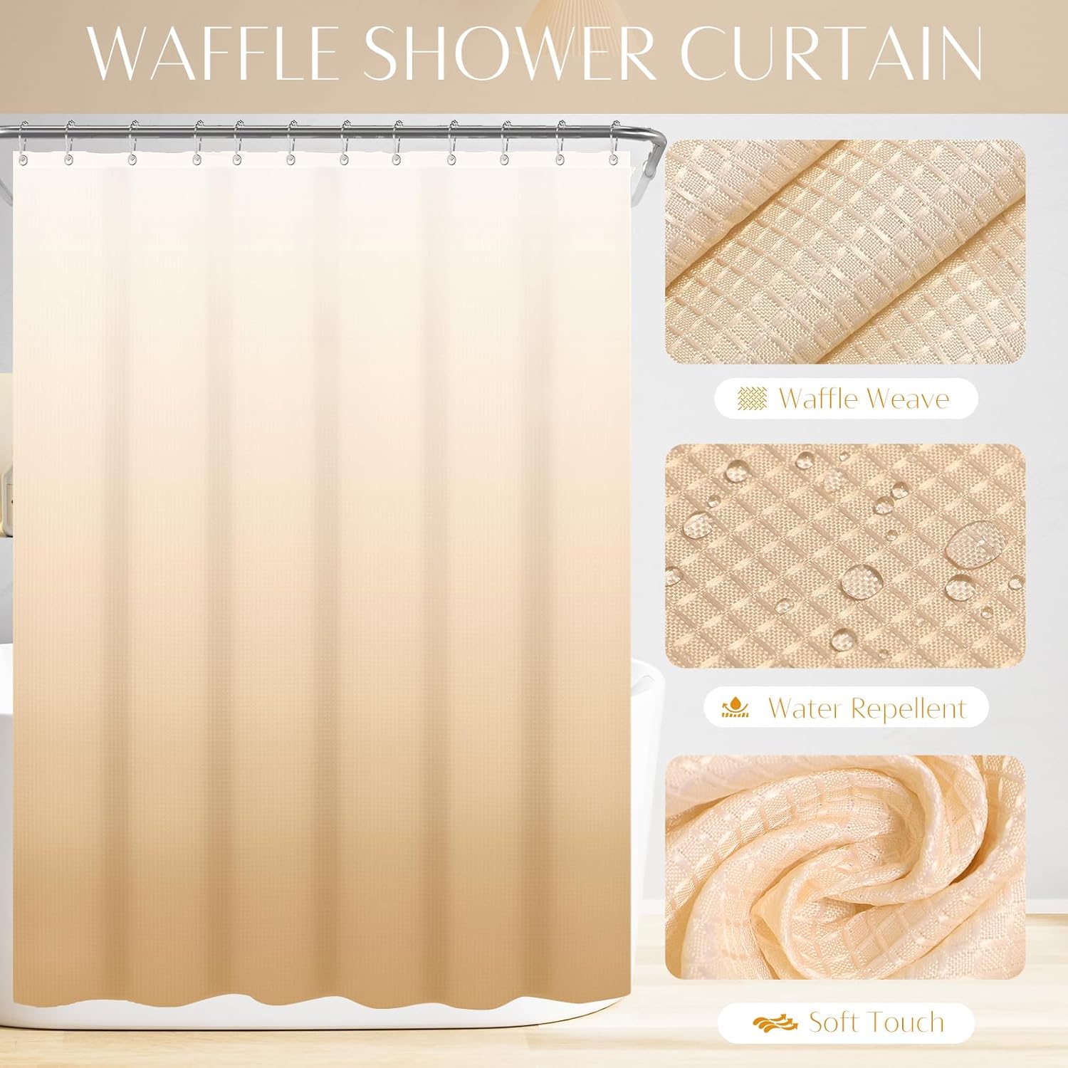 32PCS Bathroom Set Bathroom Sets with Shower Curtain and Rugs Beige Bathroom Accessories,Shower Curtain Set,Bathroom Rug Set with Bathroom Trash Can