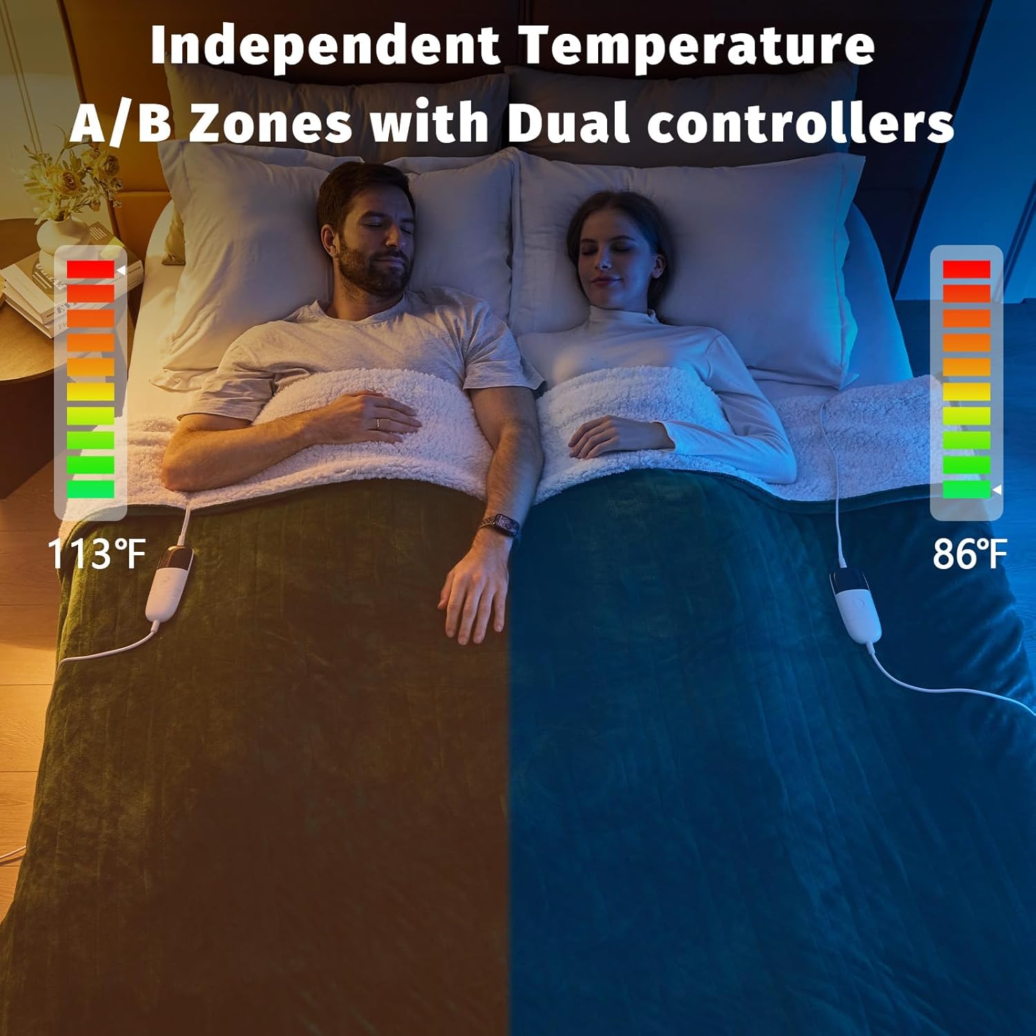 Heated Electric Blanket King Size - 90" x 100" Heating Blanket with Dual Control, 10 Heating Levels & 8 Hours Auto Off, Soft Warm Flannel Blanket, Christmas Birthday Gifts for Senior Grandma