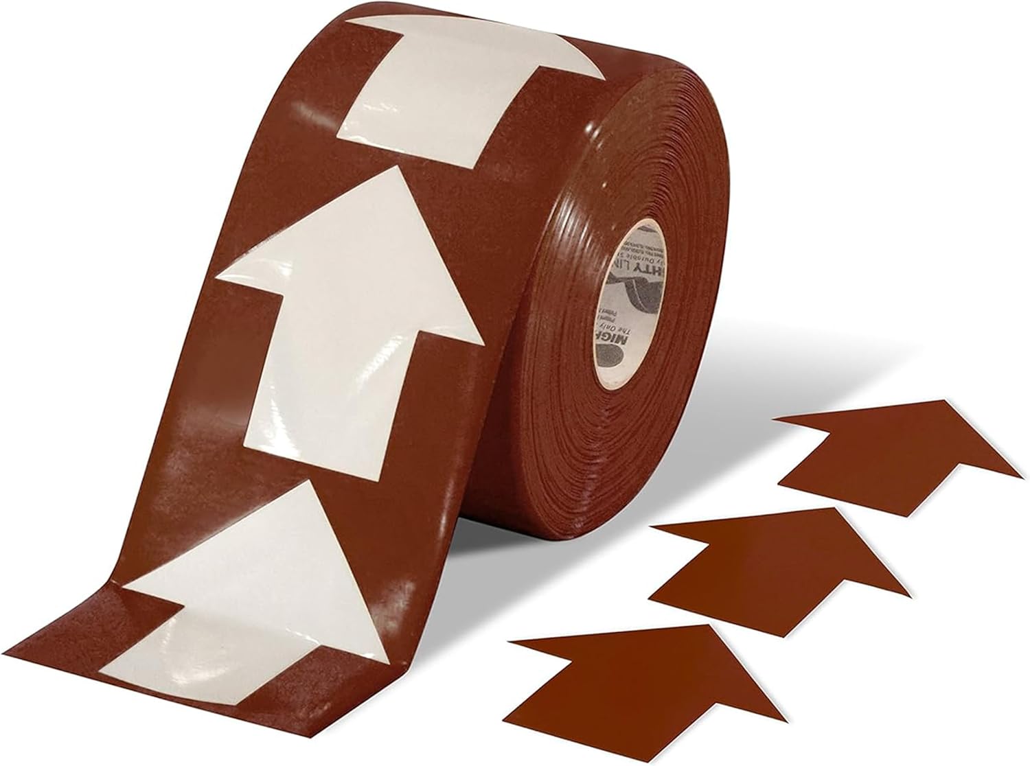 Mighty Line 5.5" Wide Solid Arrows Roll, Directional Sticker Sign Floor Marking Tape for Safety, Caution, Warning, Heavy-Duty, Peel and Stick, Adhesive, Industrial Quality, Brown, Pack of 200