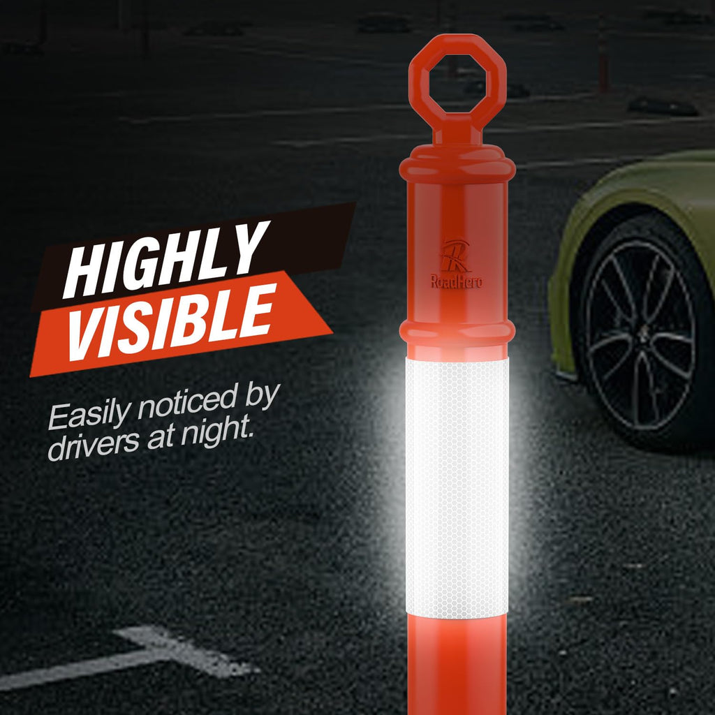 RoadHero 45 Inch Delineator Post with Base, Portable Orange Traffic Delineator Posts Cones with Reflective Collars for Parking Lots, Road Safety, Construction Events 3 Pack