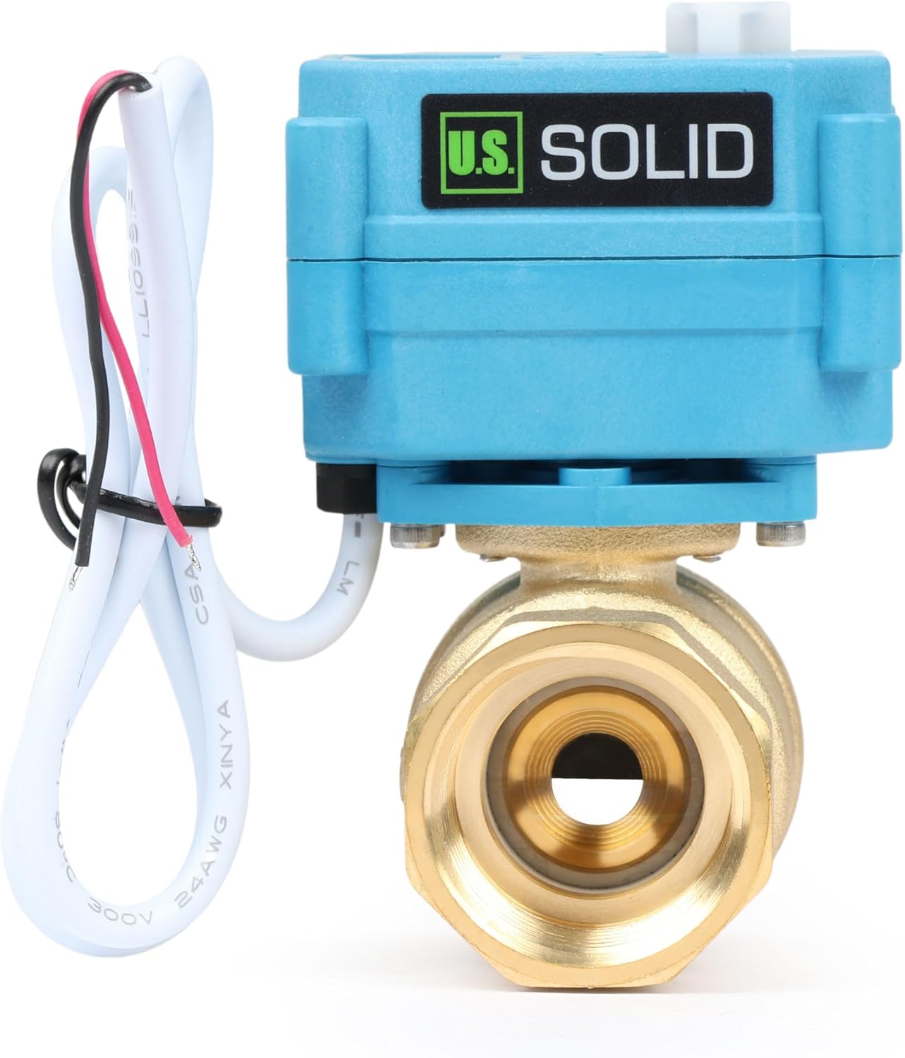U.S. Solid Motorized Ball Valve - IP67 1inch Brass Ball Valve 110-230V with Waterproof Cover, Full Port, 2 Wire Auto Return, Normally Closed