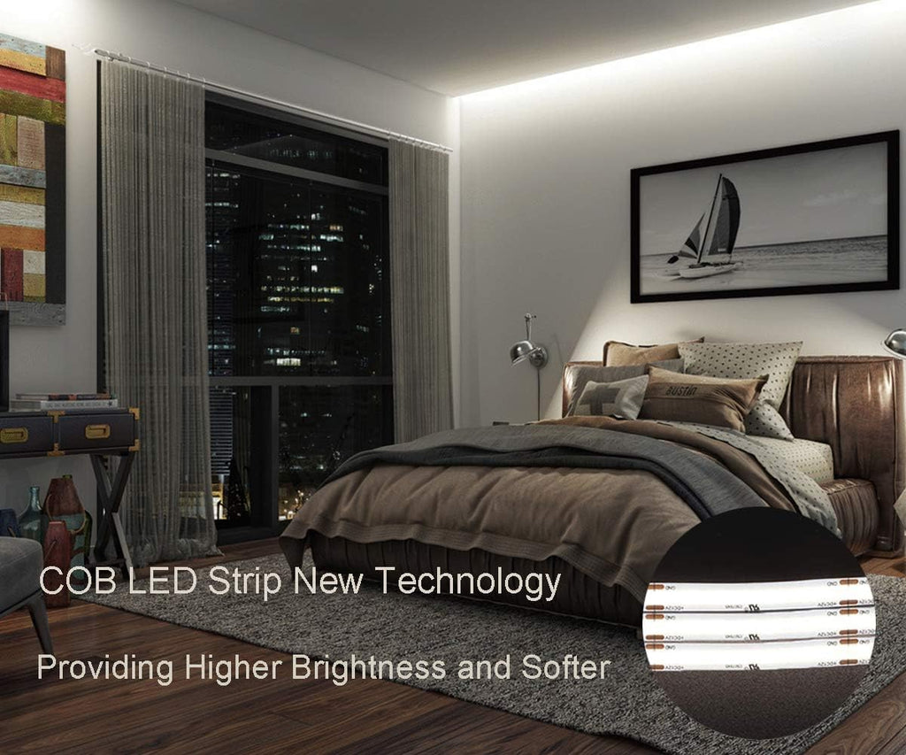 dephen UL-Listed COB LED Strip 16.4ft, 4000K Daylight Rope Lights 528LEDs/M, DC24V 5500Lm Flexiable and Cuttable Tape Lingting for Bedroom, Cabinet, Kitchen, Office, DIY