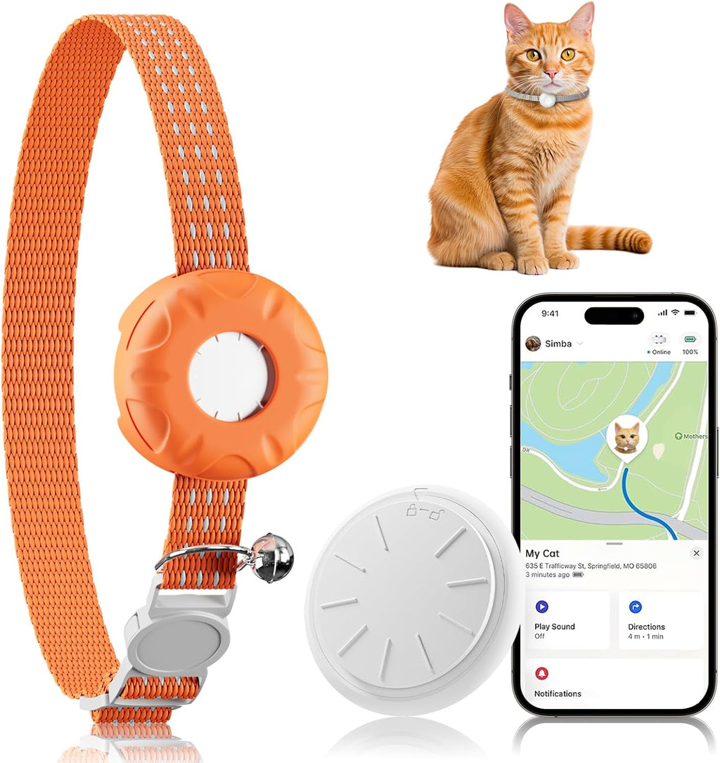 Cat Tracker, Compatible with Apple Find My App (Only iOS), No Monthly Fee, Orange